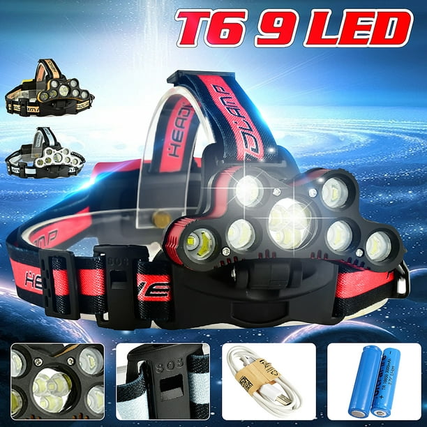 90000 LM 9X XML T6 LED Headlamp USB Rechargeable 18650 Headlight  6 Modes Torch
